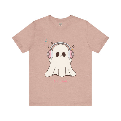Cute Ghost 'Boo Jams' Unisex Tee, Halloween Shirt, Kawaii Ghost Top, Music Lover Gift, Spooky Season Apparel