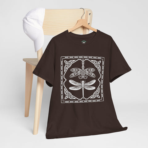 Graphic Dragonfly Insect Celtic Style Tee, Unisex Heavy Cotton T-Shirt, Bug Lover Gift, Nature Inspired Shirt, Unique Entomology Top, Insect
