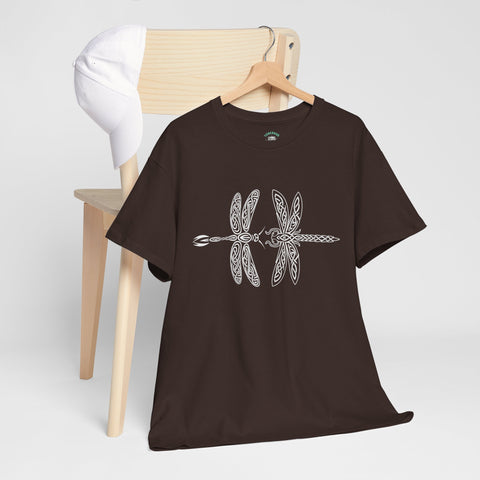 Graphic  Celtic Style Tee of dragonflies, Unisex Heavy Cotton T-Shirt, Bug Lover Gift, Nature Inspired Shirt, Unique Entomology Top, Insect