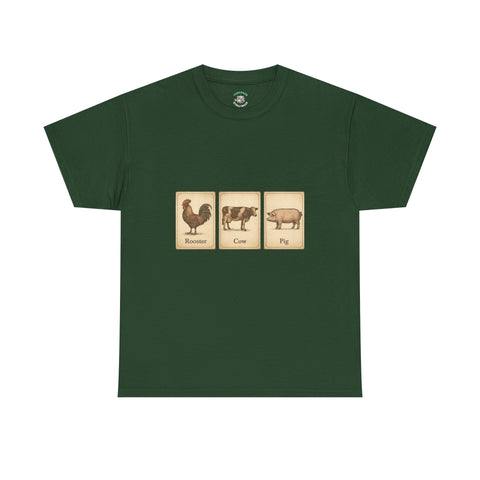 Vintage Farmyard Tee with Rooster Pig and Cow - Unisex Tee
