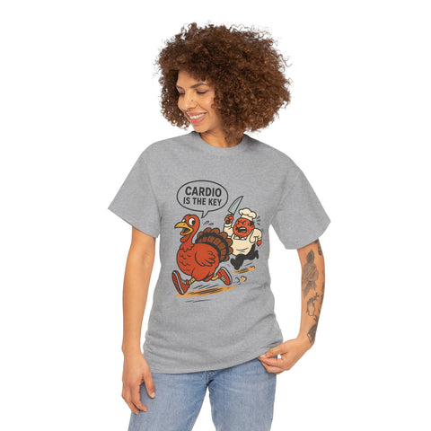 Funny Turkey Cardio Tee - Thanksgiving Gift, Unisex Cotton Shirt, Humor Tee, Fall Celebration Apparel, Holiday Humor T-Shirt