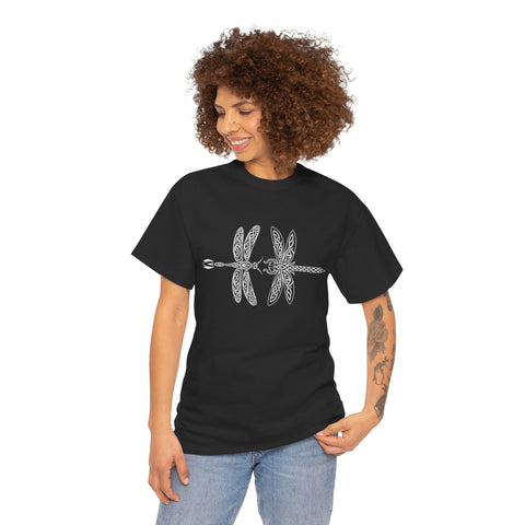 Graphic  Celtic Style Tee of dragonflies, Unisex Heavy Cotton T-Shirt, Bug Lover Gift, Nature Inspired Shirt, Unique Entomology Top, Insect