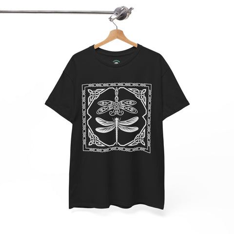 Graphic Dragonfly Insect Celtic Style Tee, Unisex Heavy Cotton T-Shirt, Bug Lover Gift, Nature Inspired Shirt, Unique Entomology Top, Insect