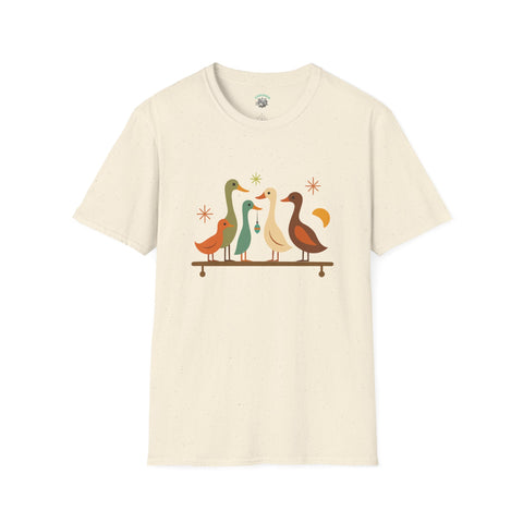 Vintage Retro Ducks Unisex Softstyle T-Shirt, Duck Lover Gift, Cute DucksTee, Animal Print Shirt, Graphic Tee for Duck Owners