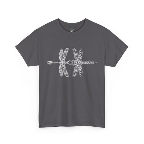 Graphic  Celtic Style Tee of dragonflies, Unisex Heavy Cotton T-Shirt, Bug Lover Gift, Nature Inspired Shirt, Unique Entomology Top, Insect