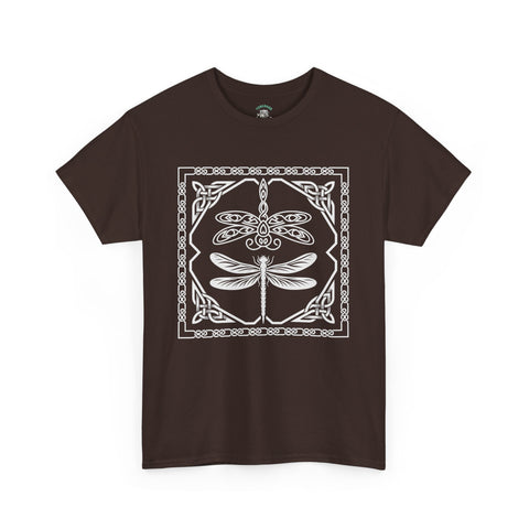 Graphic Dragonfly Insect Celtic Style Tee, Unisex Heavy Cotton T-Shirt, Bug Lover Gift, Nature Inspired Shirt, Unique Entomology Top, Insect