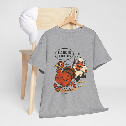 Funny Turkey Cardio Tee - Thanksgiving Gift, Unisex Cotton Shirt, Humor Tee, Fall Celebration Apparel, Holiday Humor T-Shirt