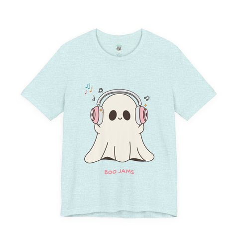 Cute Ghost 'Boo Jams' Unisex Tee, Halloween Shirt, Kawaii Ghost Top, Music Lover Gift, Spooky Season Apparel