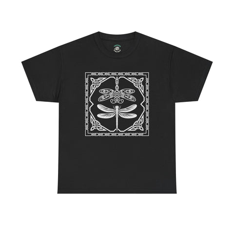 Graphic Dragonfly Insect Celtic Style Tee, Unisex Heavy Cotton T-Shirt, Bug Lover Gift, Nature Inspired Shirt, Unique Entomology Top, Insect