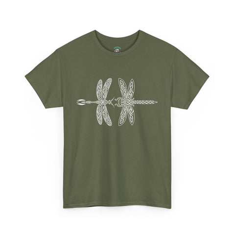 Graphic  Celtic Style Tee of dragonflies, Unisex Heavy Cotton T-Shirt, Bug Lover Gift, Nature Inspired Shirt, Unique Entomology Top, Insect