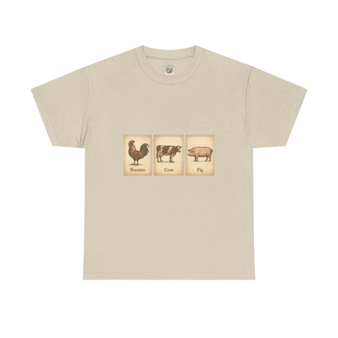 Vintage Farmyard Tee with Rooster Pig and Cow - Unisex Tee