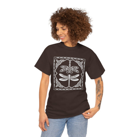 Graphic Dragonfly Insect Celtic Style Tee, Unisex Heavy Cotton T-Shirt, Bug Lover Gift, Nature Inspired Shirt, Unique Entomology Top, Insect