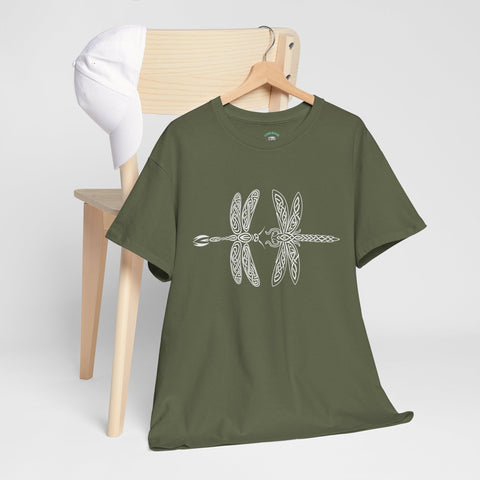 Graphic  Celtic Style Tee of dragonflies, Unisex Heavy Cotton T-Shirt, Bug Lover Gift, Nature Inspired Shirt, Unique Entomology Top, Insect