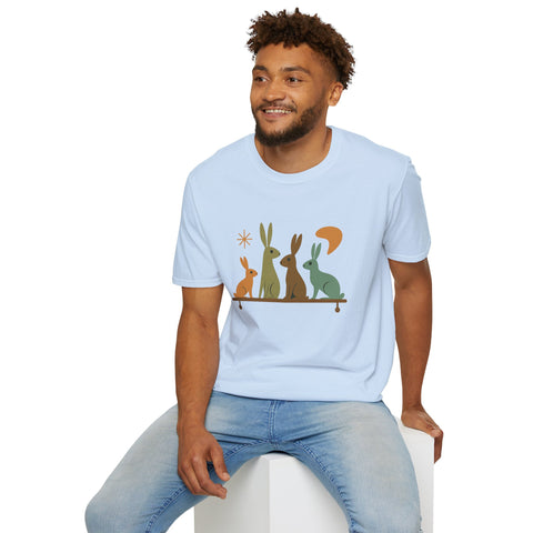 Vintage Retro Rabbits Unisex Softstyle T-Shirt, Rabbit Lover Gift, Cute Rabbit Tee, Animal Print Shirt, Graphic Tee for Rabbit Owners
