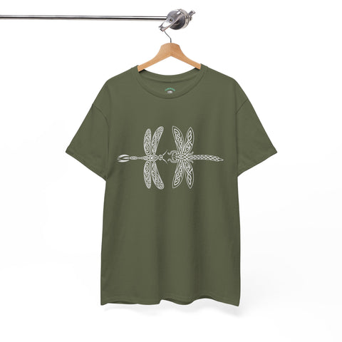 Graphic  Celtic Style Tee of dragonflies, Unisex Heavy Cotton T-Shirt, Bug Lover Gift, Nature Inspired Shirt, Unique Entomology Top, Insect