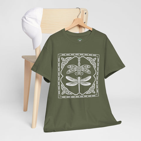 Graphic Dragonfly Insect Celtic Style Tee, Unisex Heavy Cotton T-Shirt, Bug Lover Gift, Nature Inspired Shirt, Unique Entomology Top, Insect