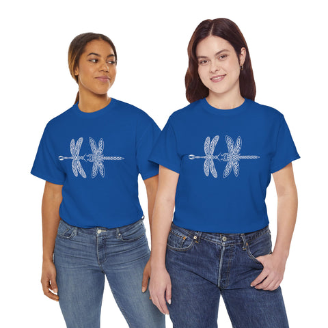 Graphic  Celtic Style Tee of dragonflies, Unisex Heavy Cotton T-Shirt, Bug Lover Gift, Nature Inspired Shirt, Unique Entomology Top, Insect