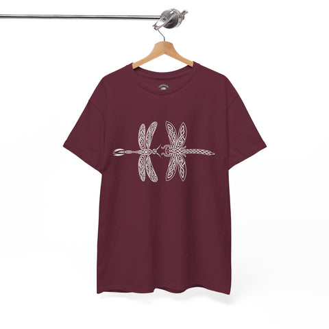 Graphic  Celtic Style Tee of dragonflies, Unisex Heavy Cotton T-Shirt, Bug Lover Gift, Nature Inspired Shirt, Unique Entomology Top, Insect