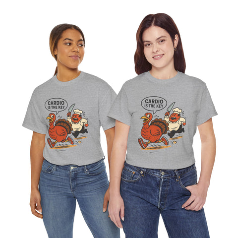 Funny Turkey Cardio Tee - Thanksgiving Gift, Unisex Cotton Shirt, Humor Tee, Fall Celebration Apparel, Holiday Humor T-Shirt