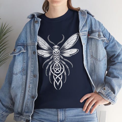 Graphic Insect Celtic Style Tee, Unisex Heavy Cotton T-Shirt, Bug Lover Gift, Nature Inspired Shirt, Unique Entomology Top, Insect
