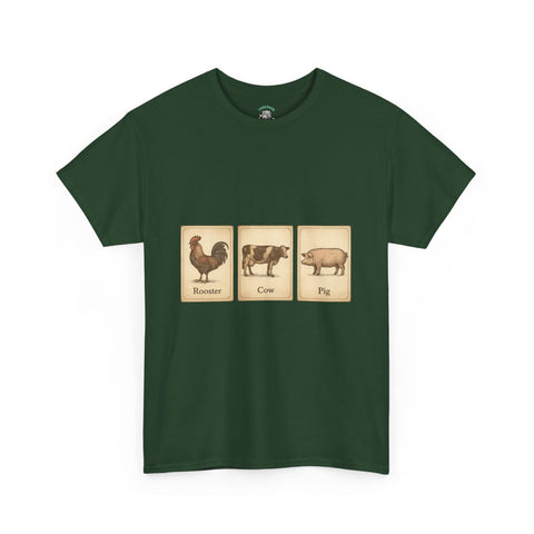 Vintage Farmyard Tee with Rooster Pig and Cow - Unisex Tee