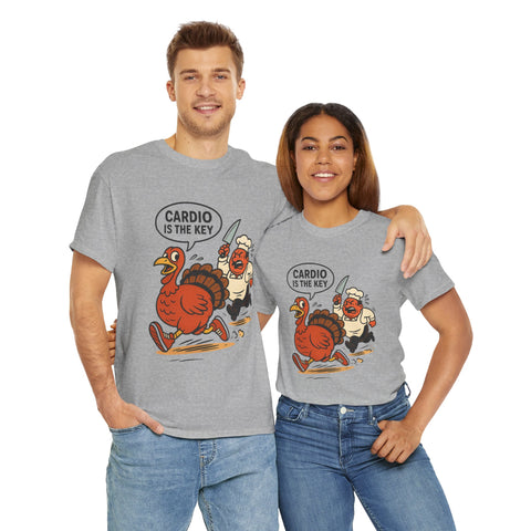 Funny Turkey Cardio Tee - Thanksgiving Gift, Unisex Cotton Shirt, Humor Tee, Fall Celebration Apparel, Holiday Humor T-Shirt