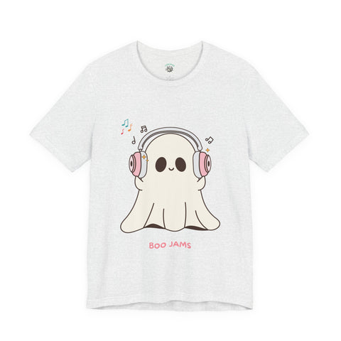 Cute Ghost 'Boo Jams' Unisex Tee, Halloween Shirt, Kawaii Ghost Top, Music Lover Gift, Spooky Season Apparel