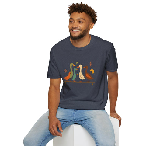 Vintage Retro Ducks Unisex Softstyle T-Shirt, Duck Lover Gift, Cute DucksTee, Animal Print Shirt, Graphic Tee for Duck Owners