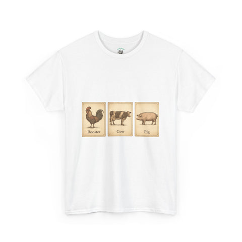 Vintage Farmyard Tee with Rooster Pig and Cow - Unisex Tee