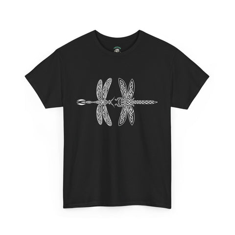 Graphic  Celtic Style Tee of dragonflies, Unisex Heavy Cotton T-Shirt, Bug Lover Gift, Nature Inspired Shirt, Unique Entomology Top, Insect