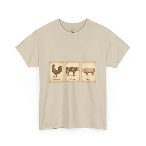 Vintage Farmyard Tee with Rooster Pig and Cow - Unisex Tee