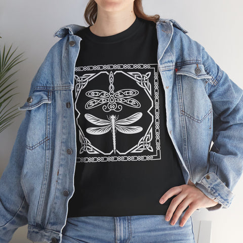 Graphic Dragonfly Insect Celtic Style Tee, Unisex Heavy Cotton T-Shirt, Bug Lover Gift, Nature Inspired Shirt, Unique Entomology Top, Insect