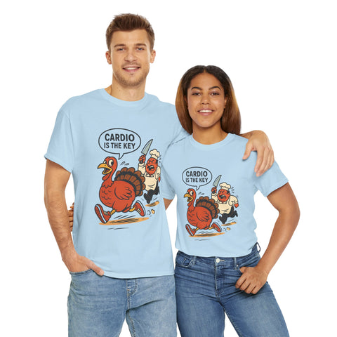 Funny Turkey Cardio Tee - Thanksgiving Gift, Unisex Cotton Shirt, Humor Tee, Fall Celebration Apparel, Holiday Humor T-Shirt