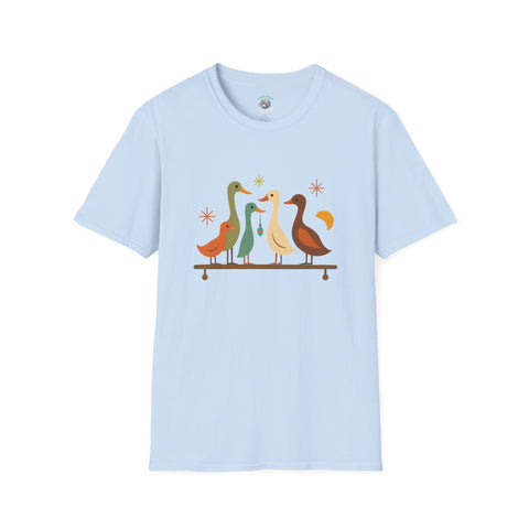 Vintage Retro Ducks Unisex Softstyle T-Shirt, Duck Lover Gift, Cute DucksTee, Animal Print Shirt, Graphic Tee for Duck Owners