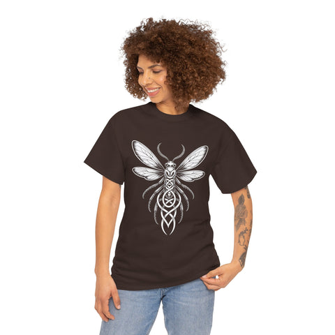 Graphic Insect Celtic Style Tee, Unisex Heavy Cotton T-Shirt, Bug Lover Gift, Nature Inspired Shirt, Unique Entomology Top, Insect