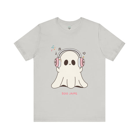 Cute Ghost 'Boo Jams' Unisex Tee, Halloween Shirt, Kawaii Ghost Top, Music Lover Gift, Spooky Season Apparel