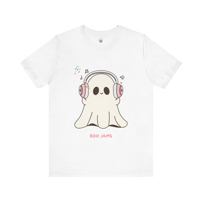 Cute Ghost 'Boo Jams' Unisex Tee, Halloween Shirt, Kawaii Ghost Top, Music Lover Gift, Spooky Season Apparel