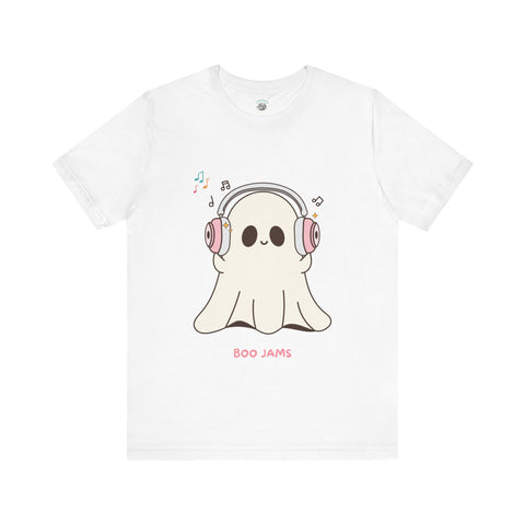 Cute Ghost 'Boo Jams' Unisex Tee, Halloween Shirt, Kawaii Ghost Top, Music Lover Gift, Spooky Season Apparel