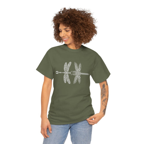 Graphic  Celtic Style Tee of dragonflies, Unisex Heavy Cotton T-Shirt, Bug Lover Gift, Nature Inspired Shirt, Unique Entomology Top, Insect