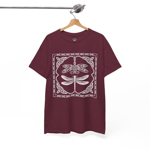 Graphic Dragonfly Insect Celtic Style Tee, Unisex Heavy Cotton T-Shirt, Bug Lover Gift, Nature Inspired Shirt, Unique Entomology Top, Insect