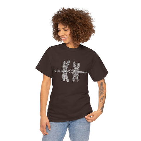 Graphic  Celtic Style Tee of dragonflies, Unisex Heavy Cotton T-Shirt, Bug Lover Gift, Nature Inspired Shirt, Unique Entomology Top, Insect