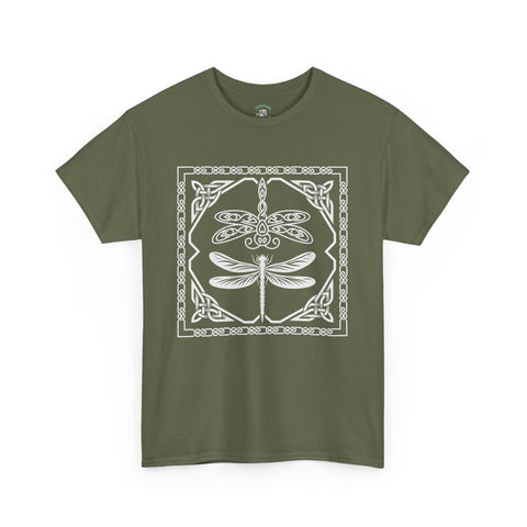Graphic Dragonfly Insect Celtic Style Tee, Unisex Heavy Cotton T-Shirt, Bug Lover Gift, Nature Inspired Shirt, Unique Entomology Top, Insect