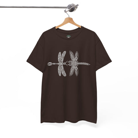 Graphic  Celtic Style Tee of dragonflies, Unisex Heavy Cotton T-Shirt, Bug Lover Gift, Nature Inspired Shirt, Unique Entomology Top, Insect