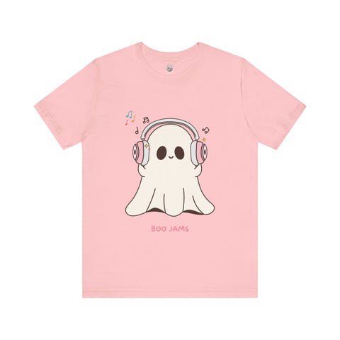 Cute Ghost 'Boo Jams' Unisex Tee, Halloween Shirt, Kawaii Ghost Top, Music Lover Gift, Spooky Season Apparel