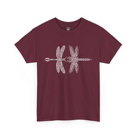 Graphic  Celtic Style Tee of dragonflies, Unisex Heavy Cotton T-Shirt, Bug Lover Gift, Nature Inspired Shirt, Unique Entomology Top, Insect