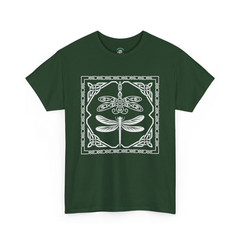 Graphic Dragonfly Insect Celtic Style Tee, Unisex Heavy Cotton T-Shirt, Bug Lover Gift, Nature Inspired Shirt, Unique Entomology Top, Insect