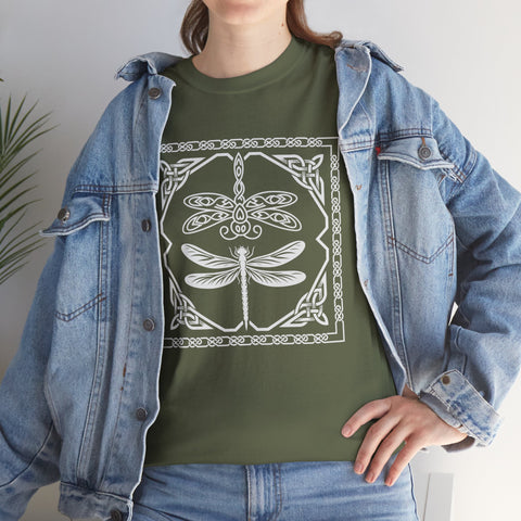 Graphic Dragonfly Insect Celtic Style Tee, Unisex Heavy Cotton T-Shirt, Bug Lover Gift, Nature Inspired Shirt, Unique Entomology Top, Insect
