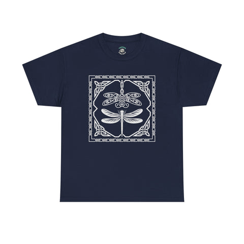 Graphic Dragonfly Insect Celtic Style Tee, Unisex Heavy Cotton T-Shirt, Bug Lover Gift, Nature Inspired Shirt, Unique Entomology Top, Insect