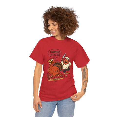 Funny Turkey Cardio Tee - Thanksgiving Gift, Unisex Cotton Shirt, Humor Tee, Fall Celebration Apparel, Holiday Humor T-Shirt