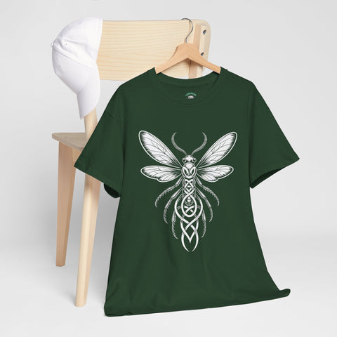 Graphic Insect Celtic Style Tee, Unisex Heavy Cotton T-Shirt, Bug Lover Gift, Nature Inspired Shirt, Unique Entomology Top, Insect